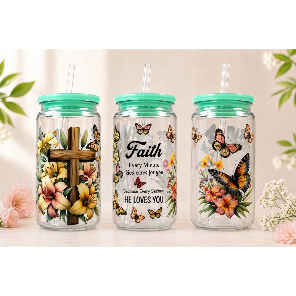 Faith Butterfly Plastic Tumbler w/ Lid & Straw | Christian Inspired Cup